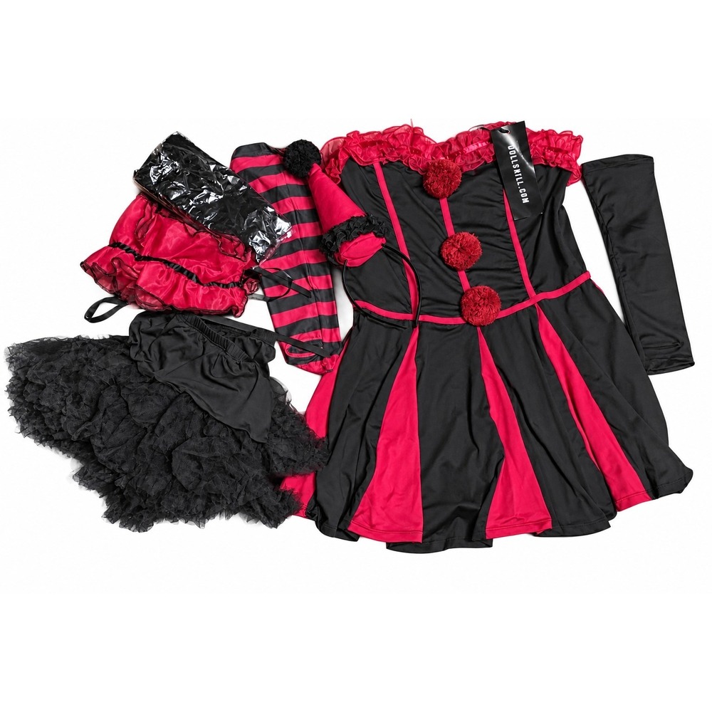Dolls Kill Trickz N' Treatz Classic Clown Girl Costume Red Black Women's XL NWT
